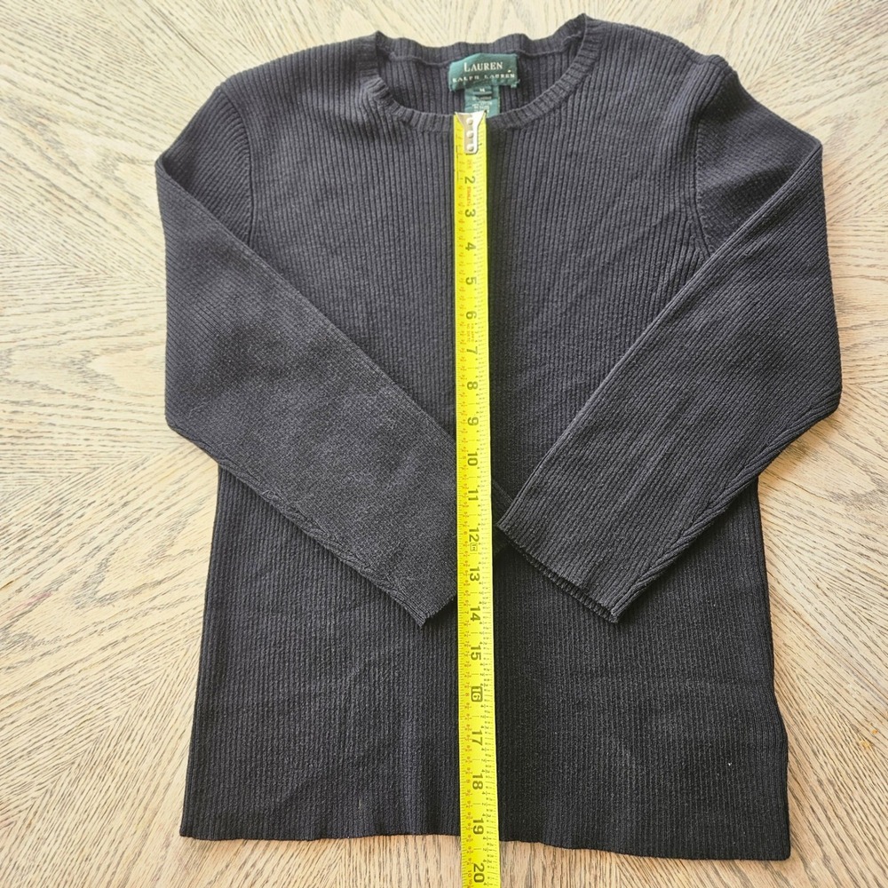 Lauren Ralph Lauren Ribbed Sweater Womens Medium‎ Black Merino Wool Cotton 90s - Picture 4 of 9
